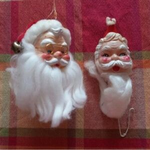 Vtg Plastic & Fabric Santa Claus Head Christmas Ornaments
